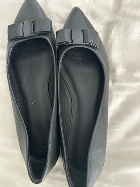 Black Pointed Toe with Bow Ballet Flats - Women